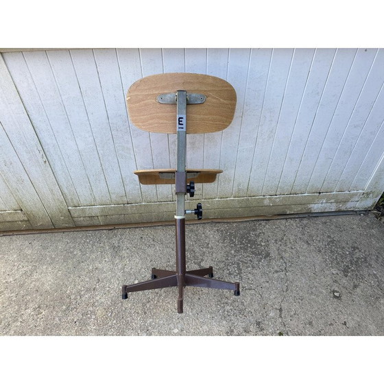 Image 1 of Vintage industrial swivel E chair in wood and metal, 1950