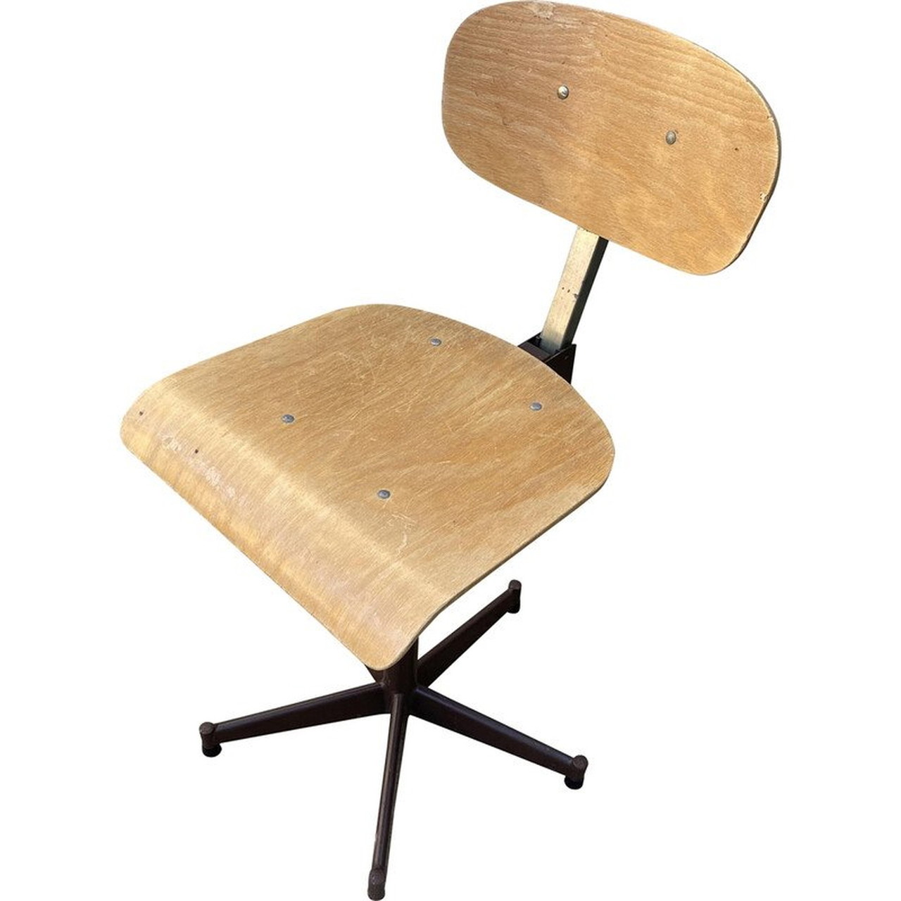 Vintage industrial swivel E chair in wood and metal 1950