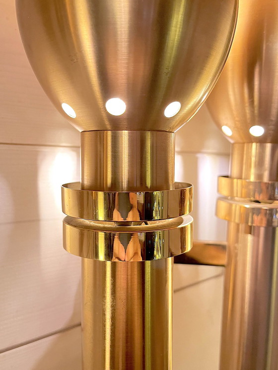 Image 1 of Three Large Scandinavian Brass Wall Lights, Mid-Century