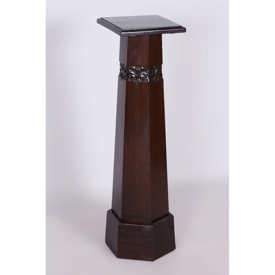 Image 1 of Vintage Art Deco oak pedestal, Czechoslovakia 1920