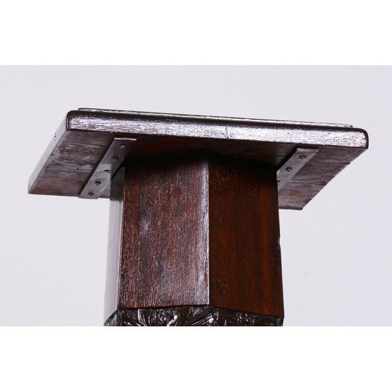 Image 1 of Vintage Art Deco oak pedestal, Czechoslovakia 1920