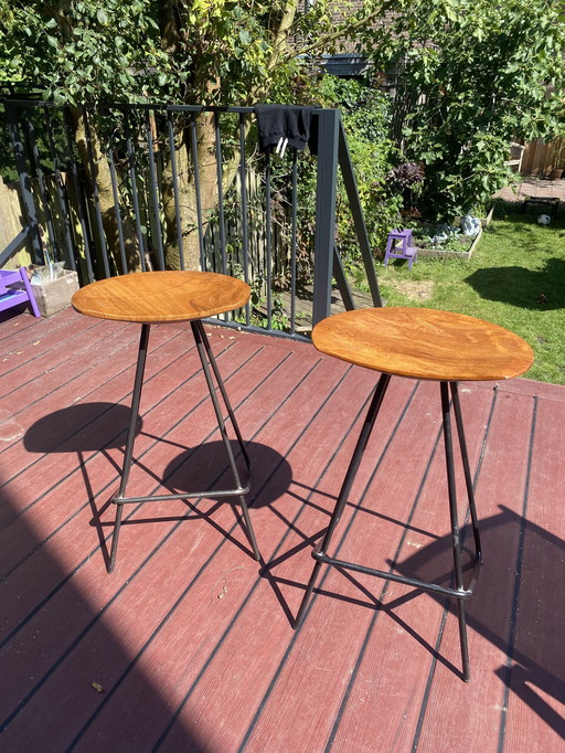 2x Teak Perch Bar Stools