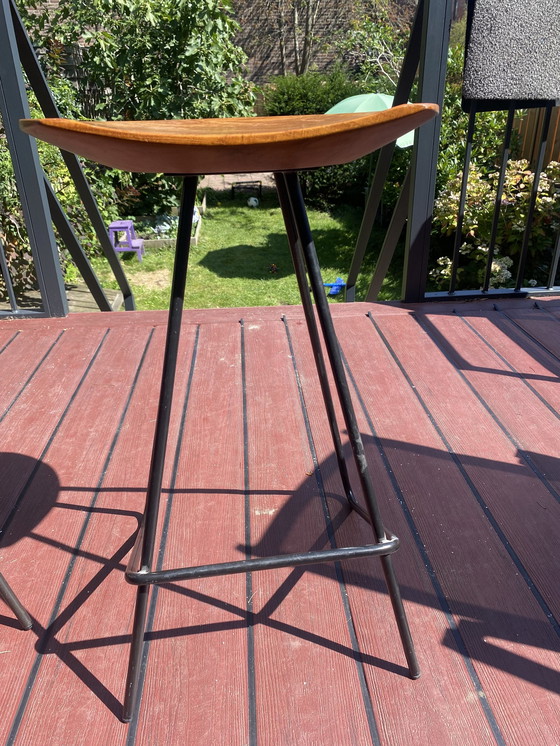 Image 1 of 2x Teak Perch Bar Stools