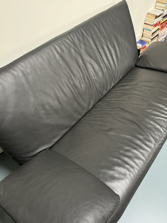 Image 1 of 2x Rolf Benz Sofa 1900 Black leather couch