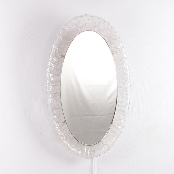 Image 1 of Large Oval Plexiglass mirror with lighting, 1960s Germany.