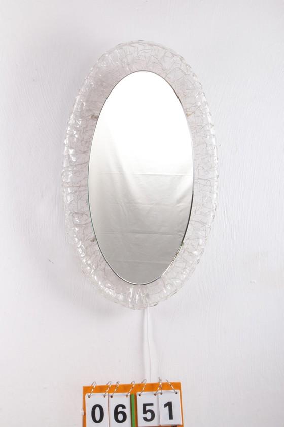 Image 1 of Large Oval Plexiglass mirror with lighting, 1960s Germany.