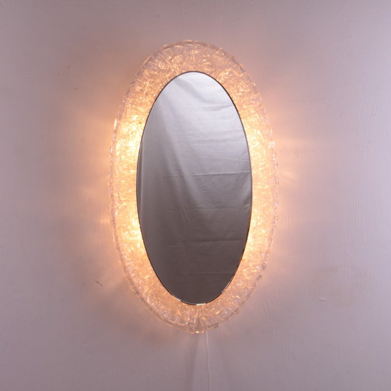 Image 1 of Large Oval Plexiglass mirror with lighting, 1960s Germany.