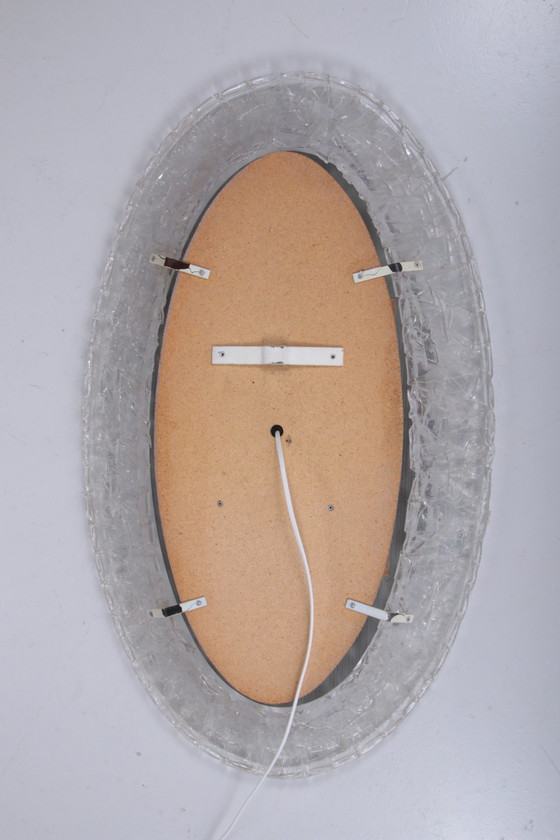 Image 1 of Large Oval Plexiglass mirror with lighting, 1960s Germany.