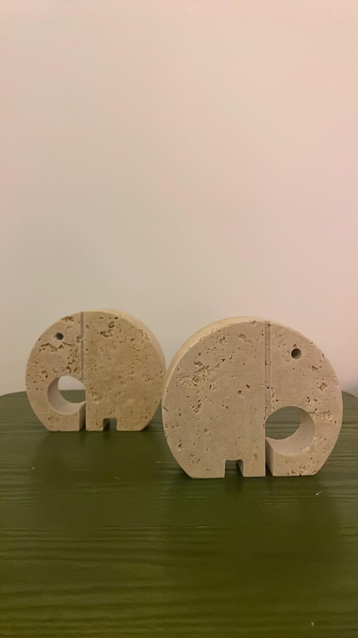 2x  Fratelli Mannelli elephants in travertine