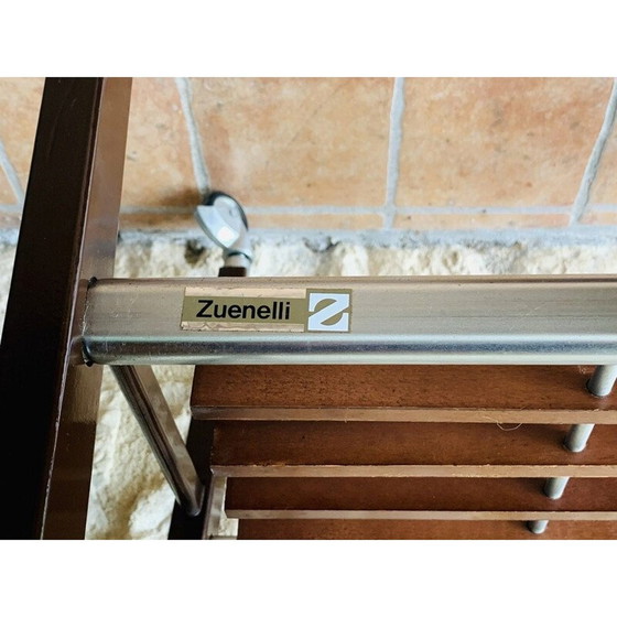 Image 1 of Vintage glass and brushed metal side table on casters by Zuenelli, 1960