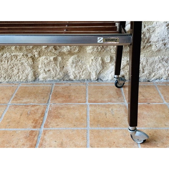 Image 1 of Vintage glass and brushed metal side table on casters by Zuenelli, 1960