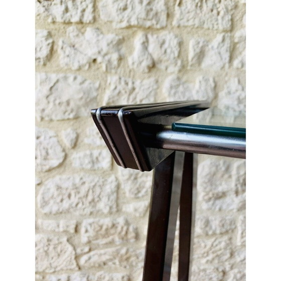 Image 1 of Vintage glass and brushed metal side table on casters by Zuenelli, 1960