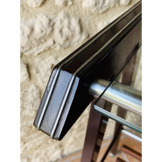 Image 1 of Vintage glass and brushed metal side table on casters by Zuenelli, 1960
