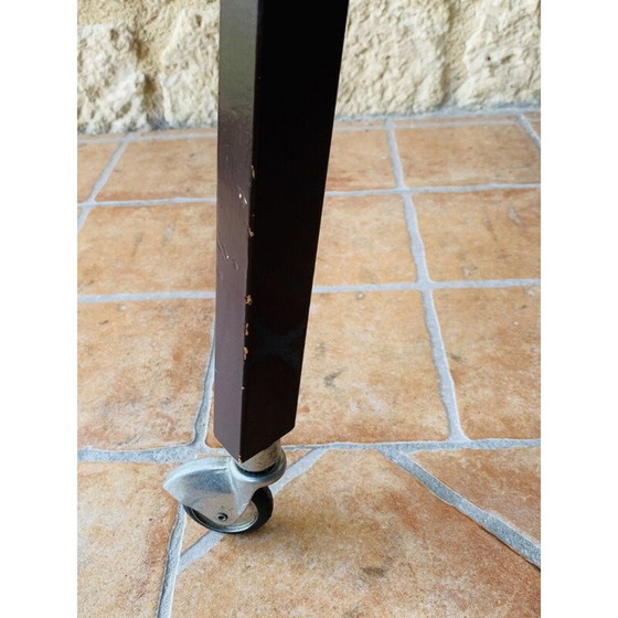Image 1 of Vintage glass and brushed metal side table on casters by Zuenelli, 1960