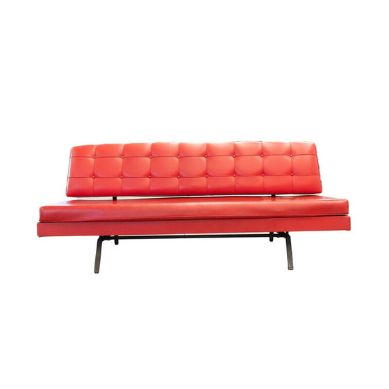 Image 1 of Vintage 3-seater sofa in red imitation leather and black iron, Italy 1970
