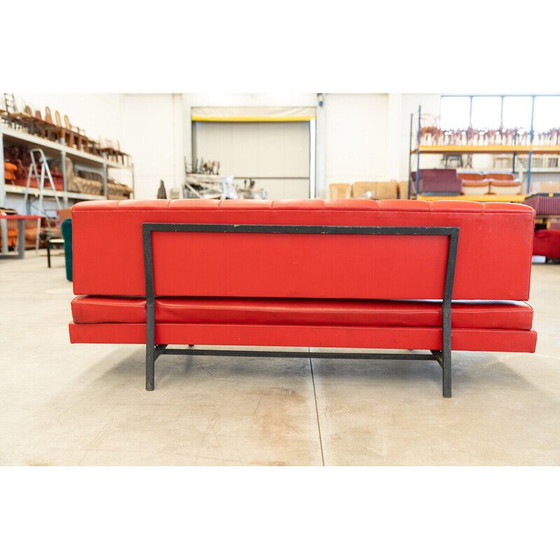 Image 1 of Vintage 3-seater sofa in red imitation leather and black iron, Italy 1970