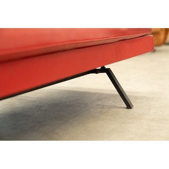 Image 1 of Vintage 3-seater sofa in red imitation leather and black iron, Italy 1970