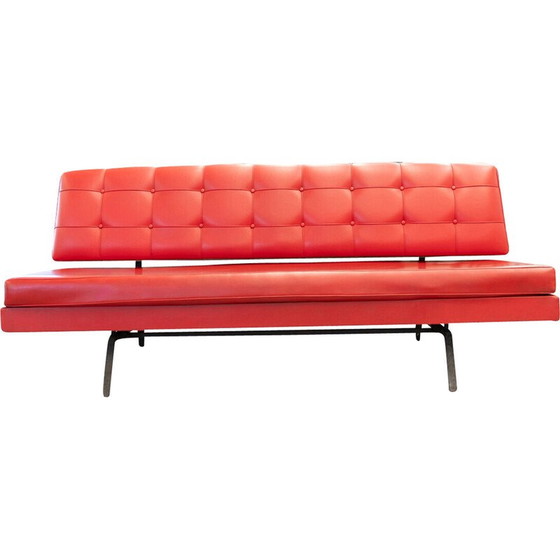 Image 1 of Vintage 3-seater sofa in red imitation leather and black iron, Italy 1970