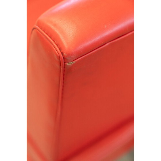 Image 1 of Vintage 3-seater sofa in red imitation leather and black iron, Italy 1970