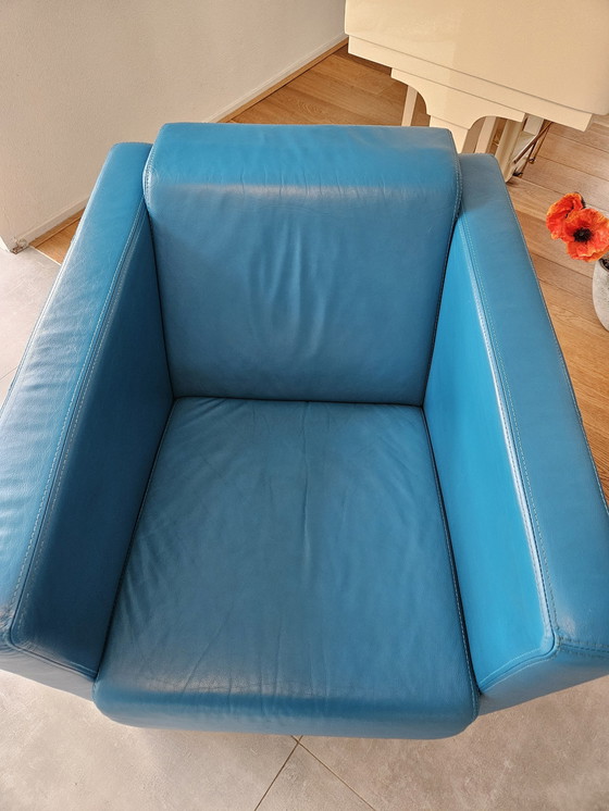 Image 1 of Modern Blue Leather Armchair