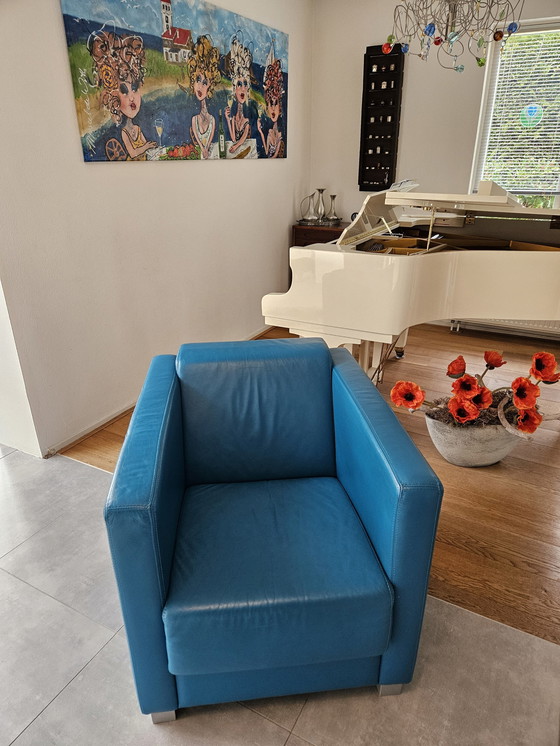 Image 1 of Modern Blue Leather Armchair