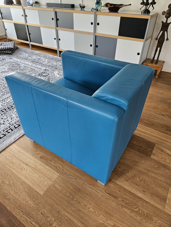 Image 1 of Modern Blue Leather Armchair