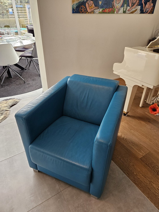 Image 1 of Modern Blue Leather Armchair