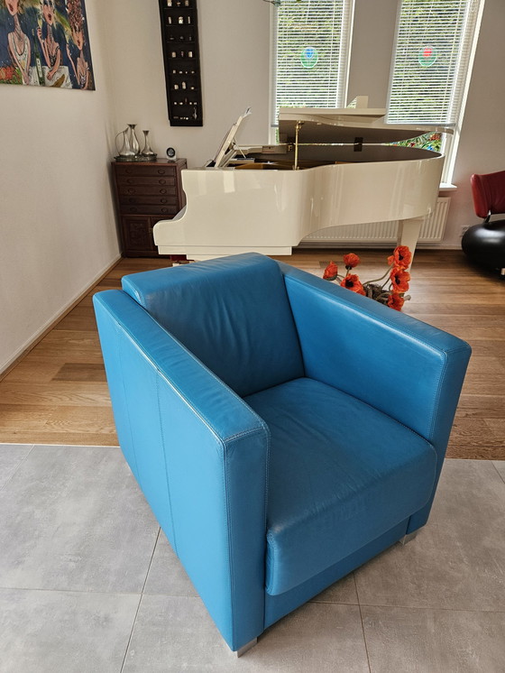 Image 1 of Modern Blue Leather Armchair