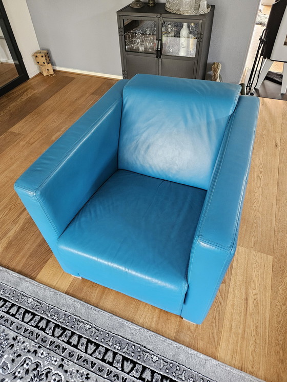 Image 1 of Modern Blue Leather Armchair