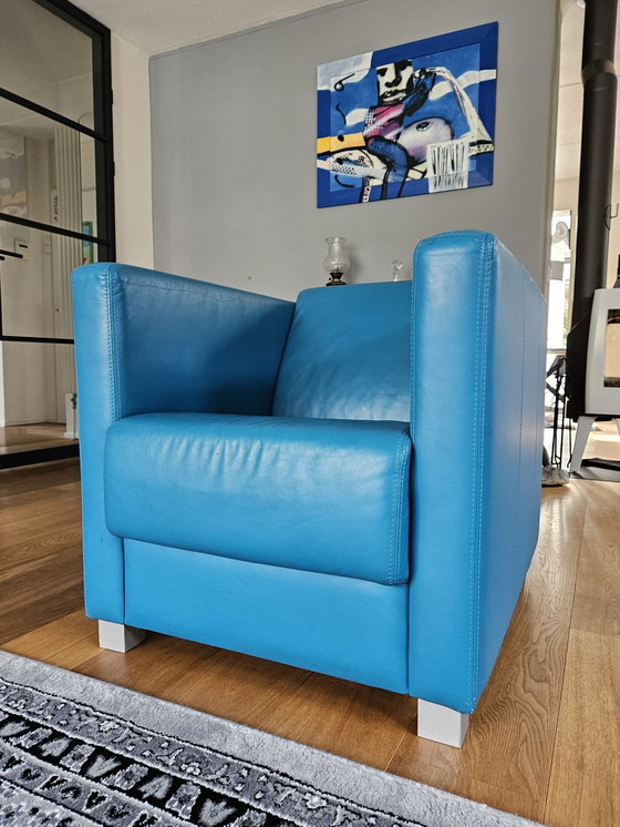 Image 1 of Modern Blue Leather Armchair