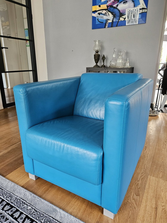 Image 1 of Modern Blue Leather Armchair