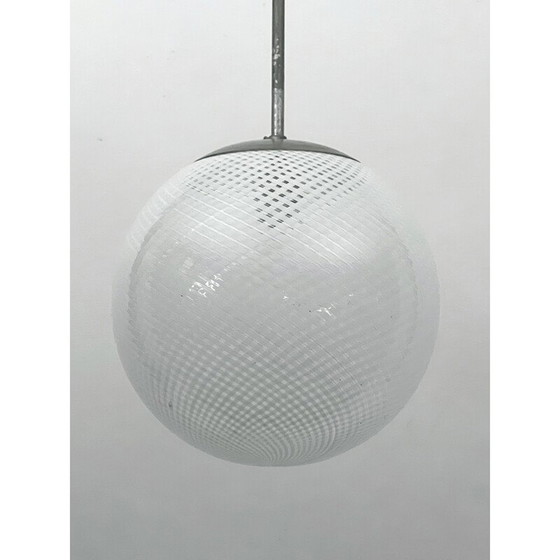 Image 1 of Vintage sphere pendant lamp in Murano glass and metal by Venini Reticello, Italy 1950