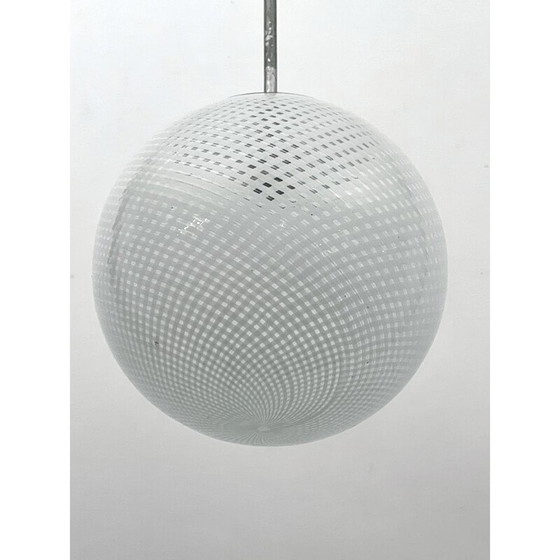 Image 1 of Vintage sphere pendant lamp in Murano glass and metal by Venini Reticello, Italy 1950