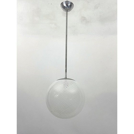 Image 1 of Vintage sphere pendant lamp in Murano glass and metal by Venini Reticello, Italy 1950