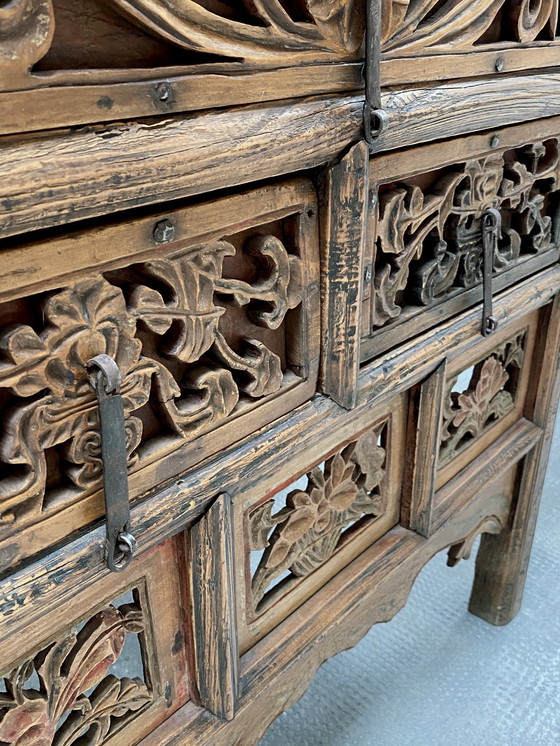 Image 1 of Antique chest of drawers China elm wood solid with drawers, around 1900 Qing dynasty