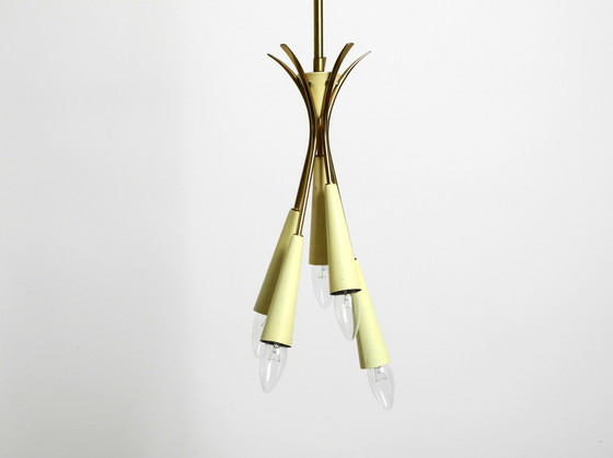 Image 1 of Rare original Mid Century Modern brass ceiling lamp with five arms with cones downwards