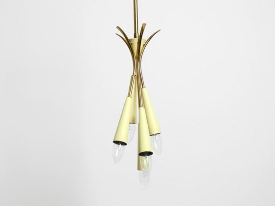 Image 1 of Rare original Mid Century Modern brass ceiling lamp with five arms with cones downwards