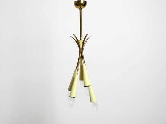 Image 1 of Rare original Mid Century Modern brass ceiling lamp with five arms with cones downwards