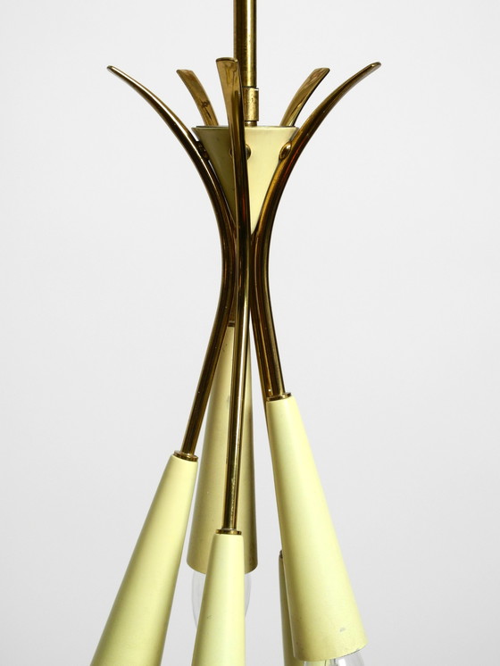 Image 1 of Rare original Mid Century Modern brass ceiling lamp with five arms with cones downwards