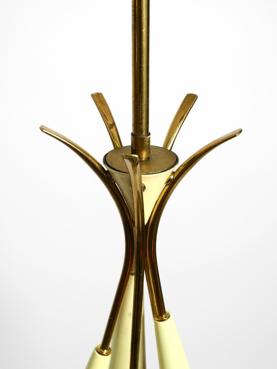 Image 1 of Rare original Mid Century Modern brass ceiling lamp with five arms with cones downwards