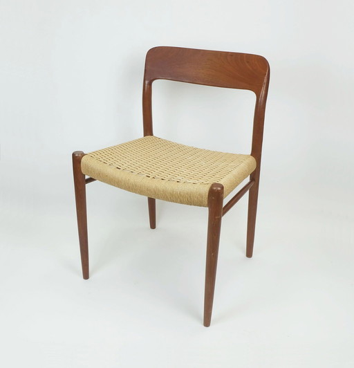 No. 2 Of 2 - Danish Modern Chair Model 75 Niels O. Moeller Teak Wood Seat Paper Cord Weave 1960S 