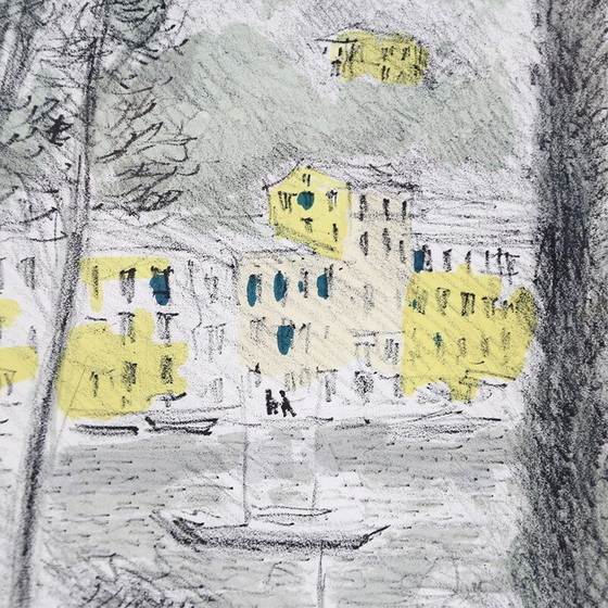 Image 1 of Vintage lithograph "Portofino" by Michele Cascella, 1960
