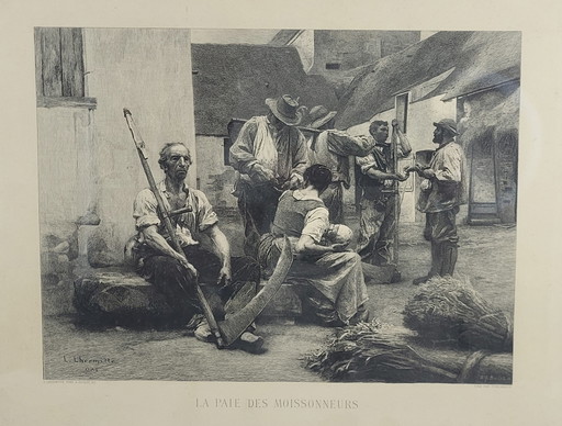 Engraving "La Paie des Moissonneurs" Léon Lhermitte (1844-1925)