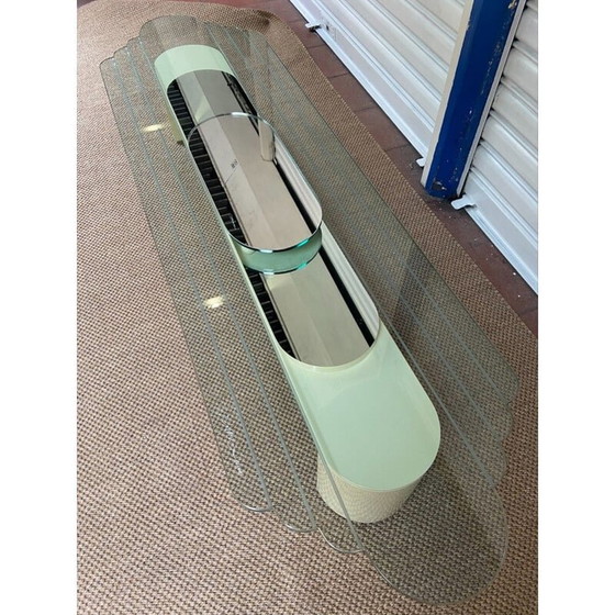 Image 1 of Vintage glass and wood coffee table by Mister Luna, 1970