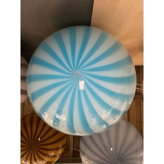 Image 1 of Contemporary Light-Blue And Milky-White Sphere Pendant In Murano Glass