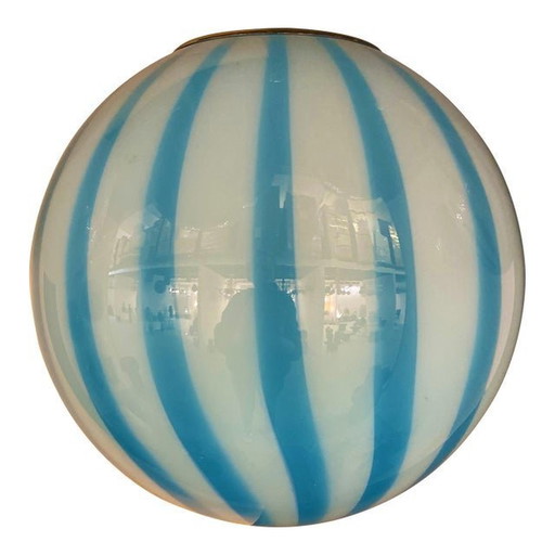 Contemporary Light-Blue And Milky-White Sphere Pendant In Murano Glass