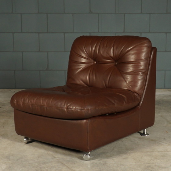 Image 1 of Set Of 3 Vintage Leather Modular Armchairs - 1960s