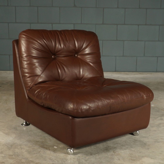 Image 1 of Set Of 3 Vintage Leather Modular Armchairs - 1960s