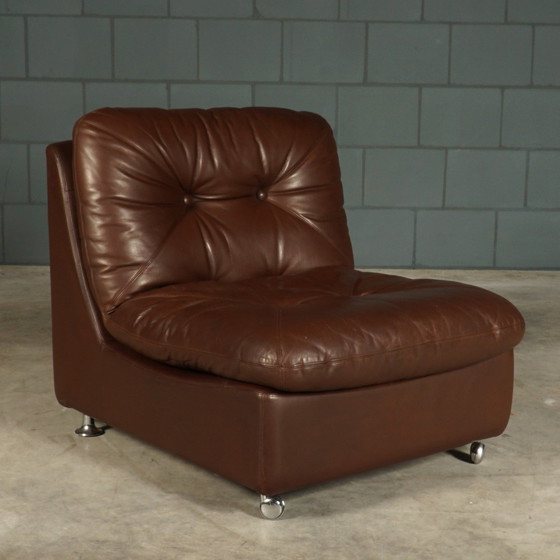 Image 1 of Set Of 3 Vintage Leather Modular Armchairs - 1960s