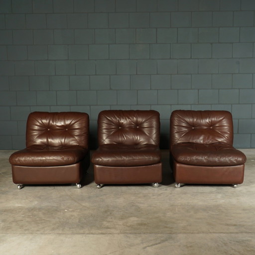 Set Of 3 Vintage Leather Modular Armchairs - 1960s